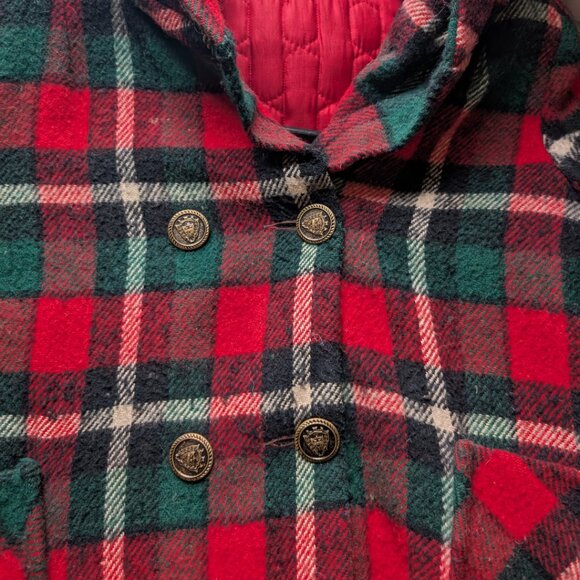 Vintage Hooded Wool Plaid Pea Coat 60s/70s Quilted Lining (XS/S) Cottagecore - Picture 4 of 4